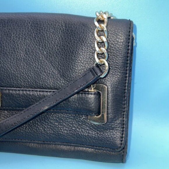 Calvin Klein Black Leather "Gold" Purse Good Condition With Lock Hardware, Strap - Picture 3 of 11